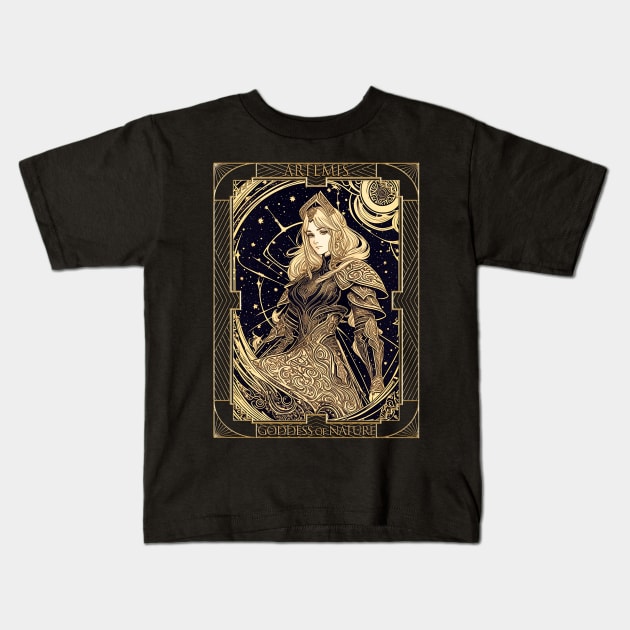 Artemis Goddess of Nature Kids T-Shirt by Pictozoic